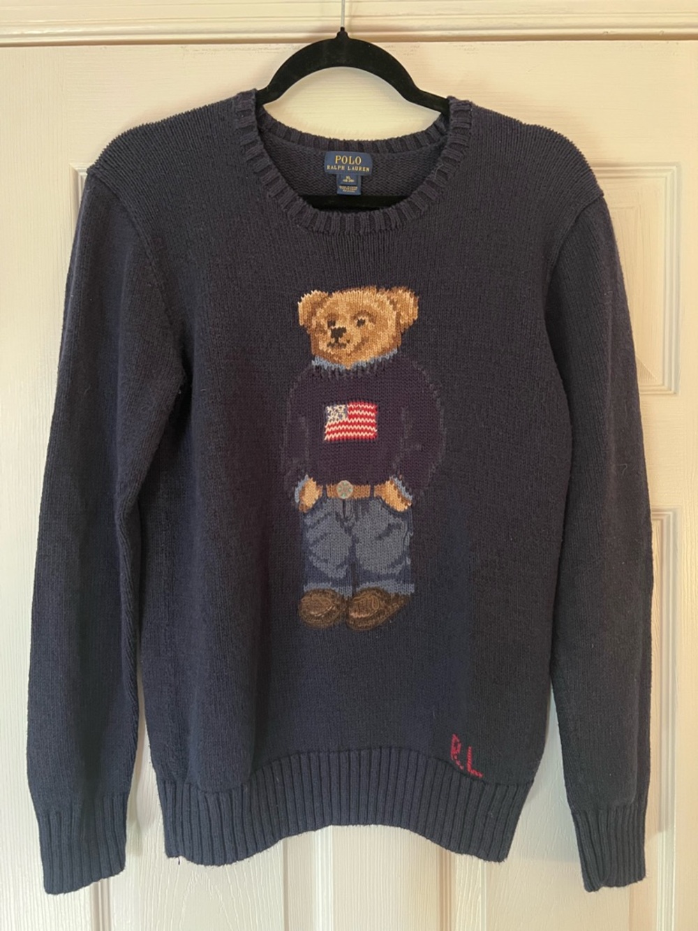Polo by Ralph Lauren Navy Bear Crewneck Sweater with Flag Bear